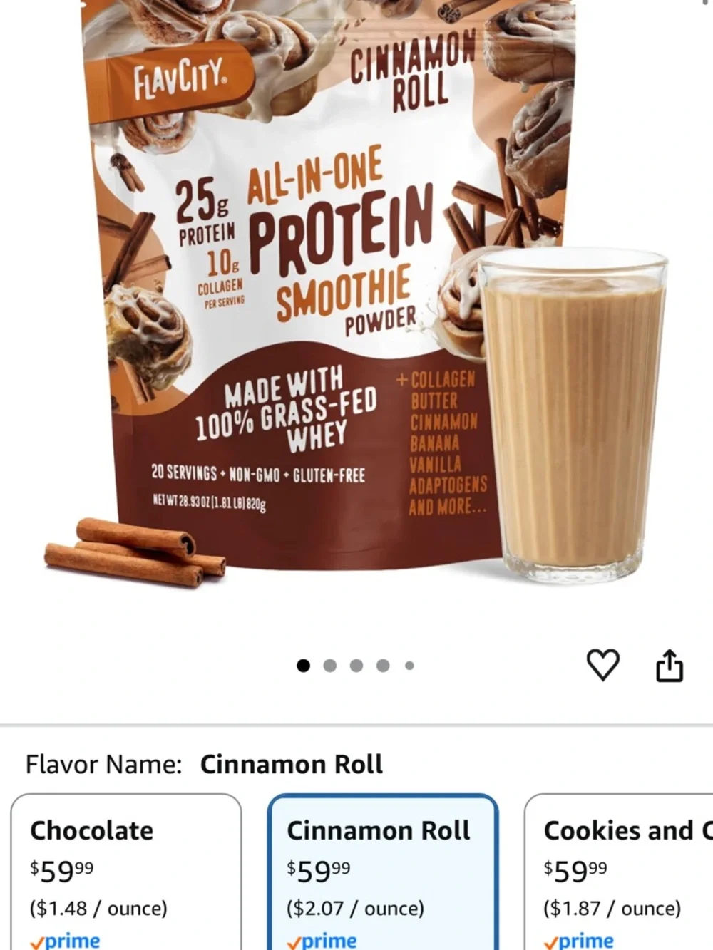 FlavCity Cinnamon Roll All-In-One Protein Smoothie Powder - Brown & Cream - Picture 3 of 3